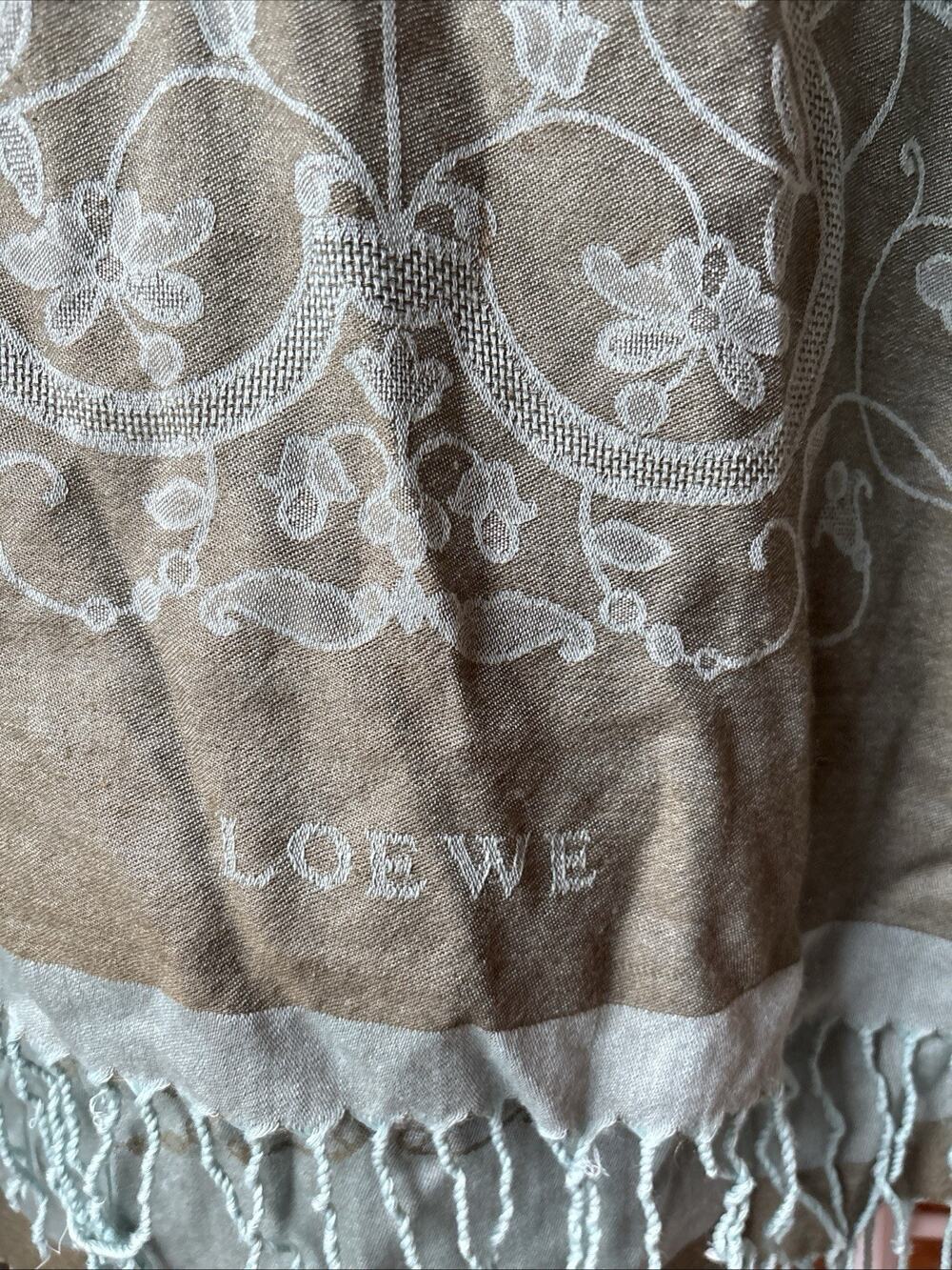 Authentic Loewe Silk Cashmere wool Large Rectangular Stole green Logo 68 X 25
